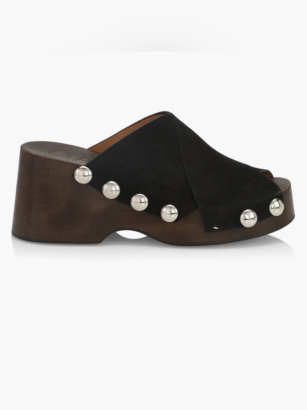 Ganni Black Suede Platform Clog Sandals, 40